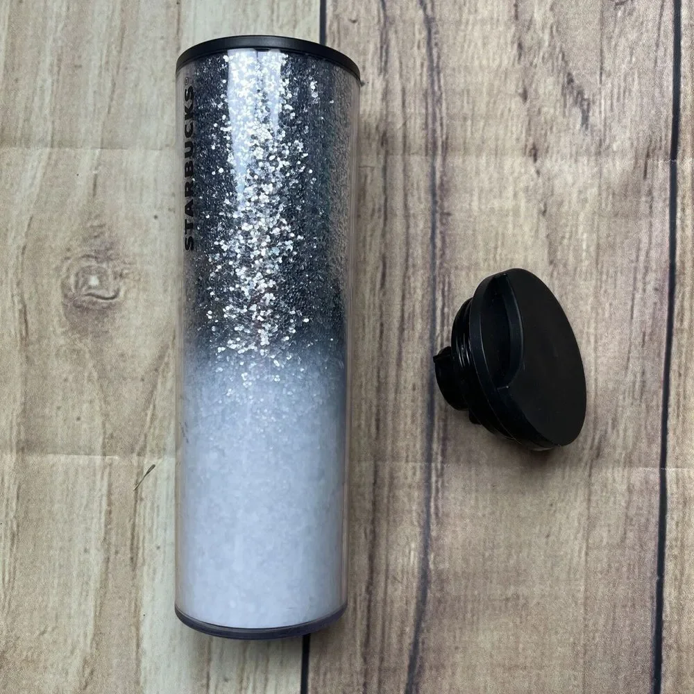 Starbucks Ombre Silver Sparkle Acrylic Tumbler 16 oz Black / Silver‎